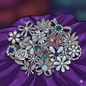 Elegant Silver and Gemstone Brooch Set